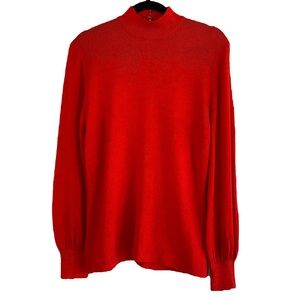 St. John vintage red mock knit sweater with gold buttons